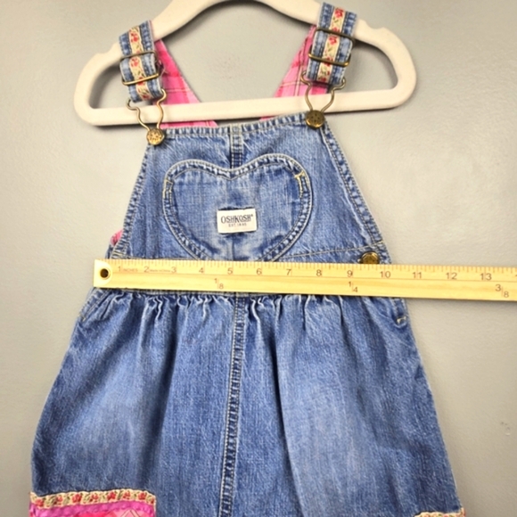 OSHKOSH B'GOSH Jean‎ Overall Patchwork Dress Blue Pink Girls Size 2T - Picture 8 of 9